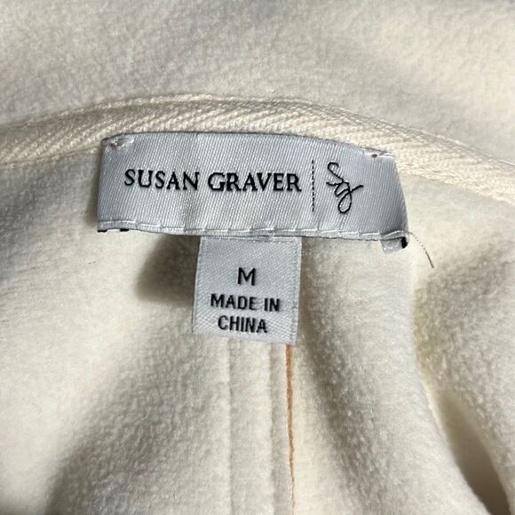 Susan Graver coat faux suede ruffle pockets tan cream Med FIRM on PRICE - Picture 2 of 6
